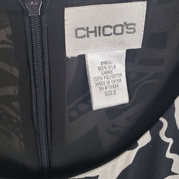 Chico's Black And Taupe Abstract Shapes Sleeveless Maxi 100% Silk Dress Sz L - Picture 4 of 10